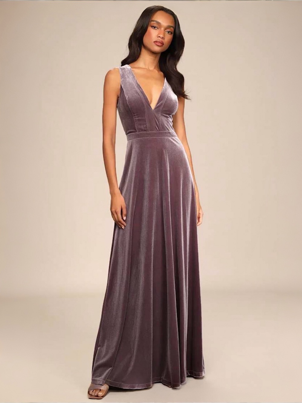 Lulus Beautiful Night Dusty Purple Velvet Sleeveless Maxi Dress Sz L NWT